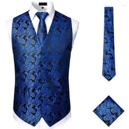 Men's Vests Luxury Mens Jacquard Paisley Suit Vest Formal Business Wedding Sleeveless Waistcoat Men Chaleco Hombre Gilet Homme Royal Blue