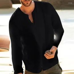 Мужские футболки, осенняя повседневная хлопково-льняная футболка с длинным рукавом в пляжном стиле, мужская винтажная однотонная свободная одежда с v-образным вырезом для отдыха