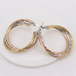 Hoop Earrings Three Layer Button Thread Characteristic Made Of Stainless Steel Without Fading 28-37mm Leisure LH1153