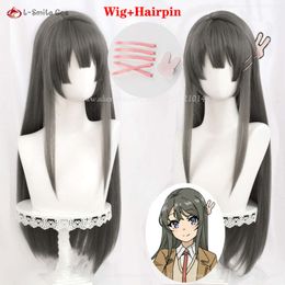 Catsuit Costumes High Quality Anime Sakurima Mai Cosplay 80cm Long Grey Heat Resistant Synthetic Hair Halloween Party Woman Wigs + Wig Cap