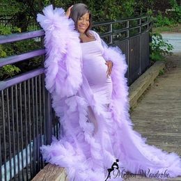 Casual Dresses Beautiful Lavender Tulle Maternity Robe For Po Shoot Custom Made Women Ruffled Gown Plus Size