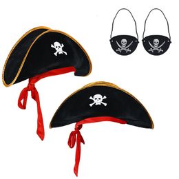 Party Hats Pirate Hat Skull Print Pirate Captain Cap Pirate Accessories Party Hat for Halloween Cosplay Caribbean Pirate Hat with Eye Patch 231027