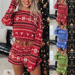 Women's Tracksuits Ladies Christmas Winter Snowflake Print Short Full Sleeve Suit With Pans