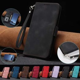 Anti-theft Brush Design Leather Wallet Cases For Samsung S24 Ultra Plus A35 A55 A05 A05S A15 Moto Edge 40 NEO G54 5G ID Card Slot Holder Flip Cover Retro Vintage Pouch