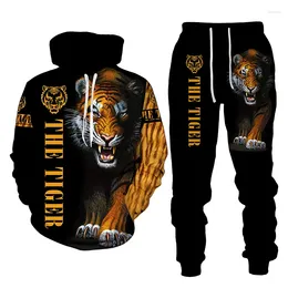 Men's Tracksuits The Tiger 3D Printed Hooded Sweatshirt Set Pants Sportswear Tracksuit Long Sleeve Autumn Winter Clothing Suit
