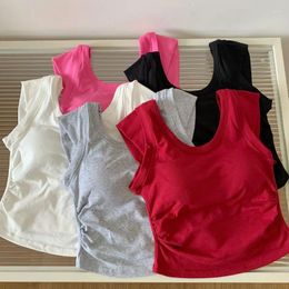 Women's Tanks Ins Summer Y2k Top Women Sleeveless Backless Folds Female Tank Tops Built In Bra Ladies All-matching Camisole Drop