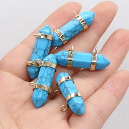 Pendant Necklaces Natural Stone Blue Turquoises Pendants For Necklace Accessories Charms Jewellery Making DIY Women Gifts Size 14x32mm