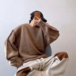 Men's Sweaters Trendy Brand Sweater Retro Loose Heavyweight High Weight Hand-threaded Brown Sweater Men's Coat Versatile Personality Minority 231026