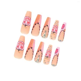 False Nails Pink Pumpkin Halloween Fake Glamorous And Eye-Catching Look For Beginner In Nail Art Use