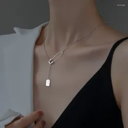 Chains 925 Sterling Silver Pin Necklace Women's Light Luxury Clavicle Chain Summer Neck Personality Jewellery 2023 Paper Clip Choker