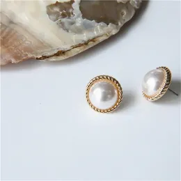 Stud Earrings 2023 Vintage Round Marble Opal Stone Big For Women Fashion Temperament Simulated Pearl Brincos