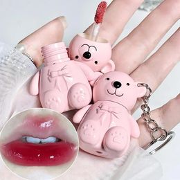 Lipstick Cute Bear Keychain Lip Glaze Mirror Water Gloss Jelly Tint Nonstick Waterproof Cup Lasting Cosmetics Moisturi D8K7 231027