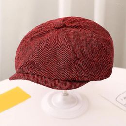 Berets Elastic Beret Hat Fashionable Men's Herringbone Pattern Octagonal With Extended Brim Classic Style For Autumn Winter