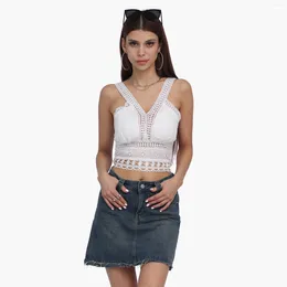 Women's Tanks Summer Bohemian Women Crop Tops Built In Bra Folds Polka Dot Hollow Out Solid Floral Lace Sexy Club Sweet Short Tank Tee