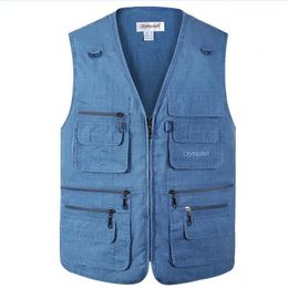 Men's Vests Pography Vests Man Cotton Casual Wasitcoat For Men Vest With Many Pockets Summer For Men Zipper Regular Men's Sweatshirts 231026