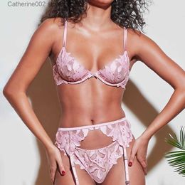 Sexy Set French Embroidery Sexy Lingerie Woman Garters Thin Deep V Push Up Transparent Lace Bra Set Sensual Underwear High Quality T231027