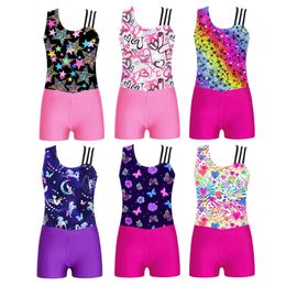 Gymnastic Rings Leotard for Children Gilrs Yoga Dance Workout Skating Bodysuit with Vfront Waistband Shorts 2023 Sportswear 231027