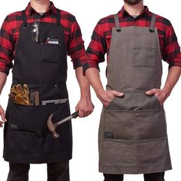 Aprons Waxed Canvas Work Apron with Pockets Adjustable Gardening Apron Heavy Duty Woodworking Apron Tool Holder For Carpenter Men Women 231026