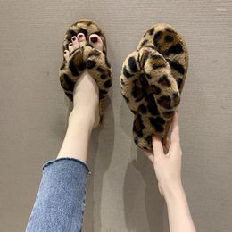 Slippers Herringbone Leopard Print Plus Velvet To Keep Warm Plush Fashion Outdoor Wear Indoor Flat-bottomed Non-slip Women