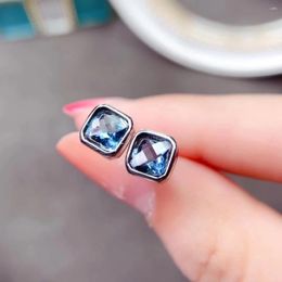Stud Earrings CoLifeLove Square Silver Total 1ct 5mm Natural London Blue Topaz For Office Woman