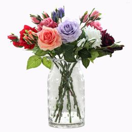 Decorative Flowers 1PCS 3 Head Artificial Rose Flower Real Touch For Home Office Kitchen Living Room Garden Party Holloween Christmas Decor