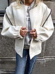 Women's Jackets Contrast O-neck Open Front Elastic Cuff Coat Women Long Sleeve Loose Oversized Elegant Jacket Autumn Chic Casual Office