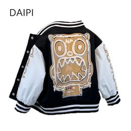 Jackets Baseball Jacket for Boy Cartoon Printing Stripe Button Children's Clothing 2023 Clothes Child Coats s 231026