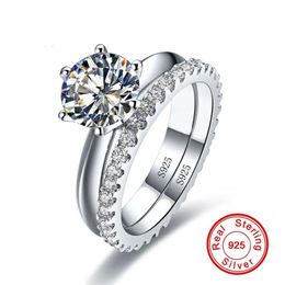 Solitaire 1ct Diamond Ring sets Real 925 sterling silver Jewellery Engagement Wedding band Rings for Women Bridal Party accessory2598