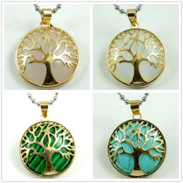 Pendant Necklaces Natural Stone Quartz Crystal Turquoises Opal Lapis Gold Colour Tree Of Life Round Shaped For Diy Jewellery Making Necklace