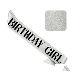 Party Decoration Birthday Queen Girl Glitter Sash Sparkly Foil Sier Gold For Sweet 16Th 18Th 21St 25Th 30Th 40Th 50Th Bday Decoratio Dhkcq