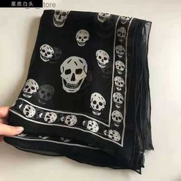 Scarves Summer Beach Square Shawl Ladies Designer Skull Print Chiffon Scarf Muslim Hijab for Women Luxury Skeleton Wrap 120Cm*120Cm T2301027