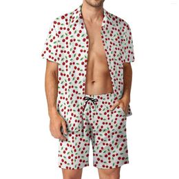 Men's Tracksuits Red Cherries Print Men Sets Cute Fruits Hawaii Casual Shirt Set Short Sleeve Graphic Shorts Summer Vacation Suit Plus Size