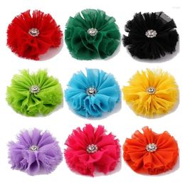 Decorative Flowers 5pcs/lot 3" 16Colors Chic Soft Shabby Artificial Fabric With Bling Rhinestone Alloy Button