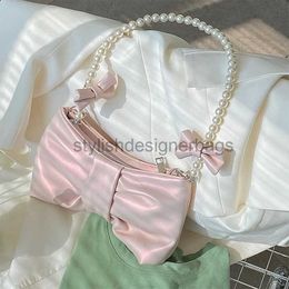 Shoulder Bags Handbags Korean Women's Pearl Pink Bow Mini Bag Vintage Elegant Wallet and Bag Soul Underarm Handbagstylishdesignerbags