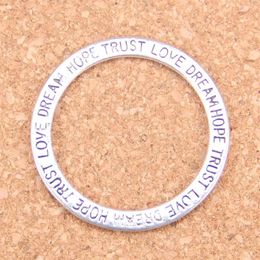 36pcs Antique Silver Plated Bronze Plated circle love hope trust dream Charms Pendant DIY Necklace Bracelet Bangle Findings 35mm229p