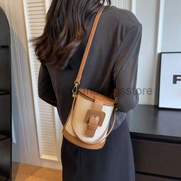 Shoulder Bags Vintage Fashion Single Cross Body Bag Canvas Portable Bucket Bag PU Spliced Cylindrical Bagstylishhandbagsstore