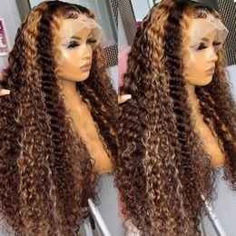 Synthetic Wigs 30 Inch 427 Coloured 13x4 Deep Wave Human Hair Curly 13x6 Lace Front Wig Brazilian Remy Highlight Ombre Fro Women 231027