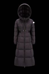 23冬の新しい長いフード付きスリムフィットダウンコートジャケットの女性の肩NFC機能ダウンコートサイズ0-4