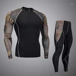 Fitness Men Pro Compression set MMA Rashguard Skin Base Layer Workout Long Sleeves sets Crossfit Jiu Jitsu Tee Shirt homme12254