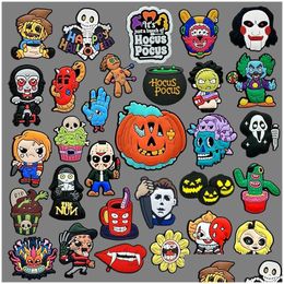 Charms Halloween Moq 1000Pcs Wholesale Clog Charms 2D Soft Pvc Horrible Movies Shoe Accessories Buckles Decorations Fit Kid Bracelets Dhau1