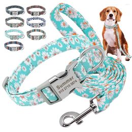 Dog Collars Personalized Nylon Collar Leash Set Printed Custom ID Tag Engraved Pet Puppy For Small Medium Large Dogs