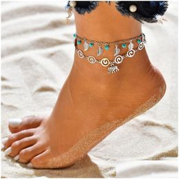 Anklets Leaf Weave Mtilayer Anklet Chains Shell Elephant Mermaid Foot Bracelet Summer Beach Women Fashion Jewelry Drop Delivery Dhbfl