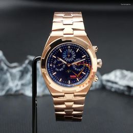 Wristwatches Overseas Perpetual Calendar Ultra-Thin 4300V Automatic Mens Watch Phase Moon Rose Gold Blue Dial Steel Bracelet 2023 Top Brand