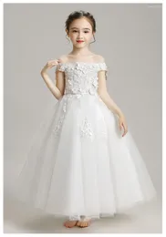 Girl Dresses Off Shoulder Embroidery Flower Princess Dress White Tulle Wedding Birthday Party Toddler Girls Pageant Communion Gown