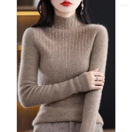 Women's Sweaters First Line Ready To Wear Seamless 100 Pure Woollen Sweater Half High Collar Drilling Slim Knit Bottom Layer Autumn Winter
