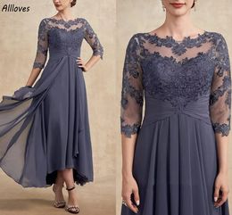 Chiffon Charming Mother Grey Of The Bride Dresses Lace Appliqued With Long Sleeves Formal Party Gowns Plus Size Women Wedding Ceremony Prom Dress Robes