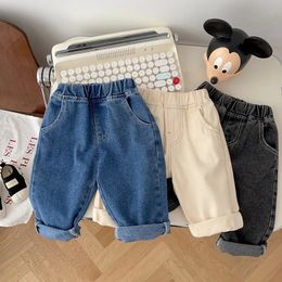 Overalls 0 5 Jahre Herbst Kinder Jeans Casual Solide Baby Jungen Denim Hosen Weiche Mädchen Mode Hosen 231027