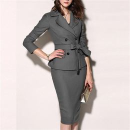 Work Dresses Women's Suit 2 Pieces Set Formal Suits Womens Sexy Sheath Mini Dress Jacket Casual Coat Office Wear Sets Blazer1184I