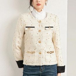 Women's Jackets 53% Wool Tweed Jacket Long Sleeve Vintage Coats Elegant For Women Single Breasted Office Lady Suit Coat Slim