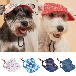 Dog Apparel Adjustable Pet Hat Baseball Cap With Ear Holes Windproof Travel Sport Canvas Sun For Puppy Outdoor Sunscreen Accessories